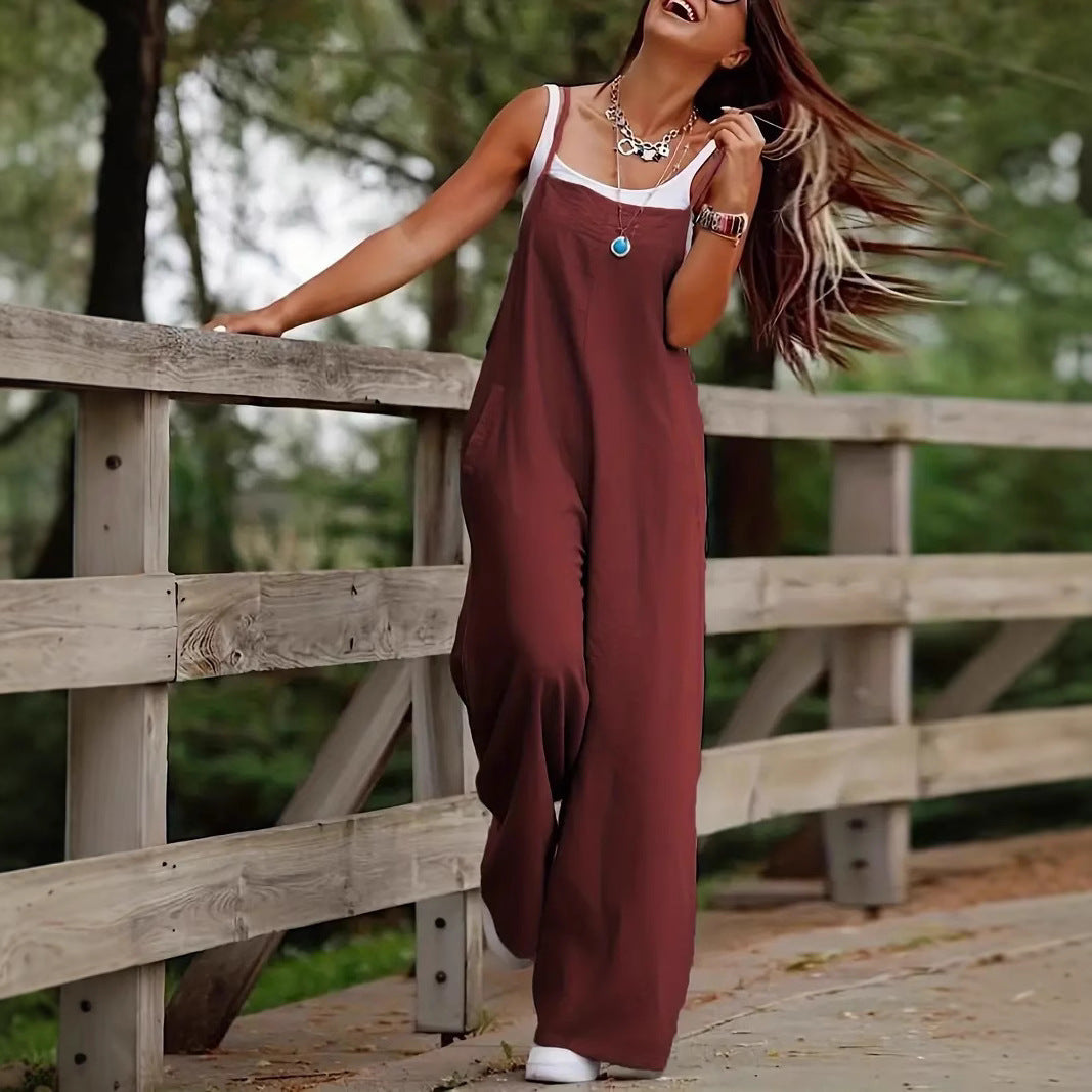 Suspender Wide-Leg Jumpsuit Women's Sleeveless Overall Style