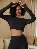 Sarah Express Women's Round Neck Long Sleeve Top and Pants Set