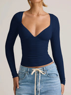 Sarah Express Women's Long Sleeve Fitted T-Shirt - Stretchy Polyester Blend