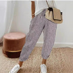 Women's Summer Striped Casual Pants - Loose Fit Elastic Waist Trousers