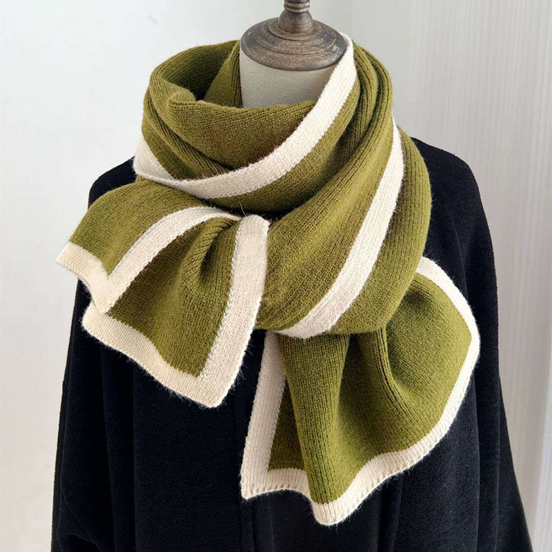 Women's Knitted Scarf Color Block Border Design Fall Winter Warm Accessory