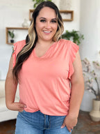 Sarah Express Women’s Plus Size Bamboo T-Shirt with Notched Neck and Ruffle Sleeves