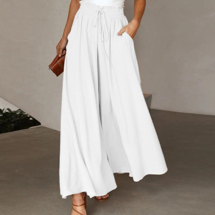 High Waist Wide Leg Dress Pants Elastic Waistband Full Length Trousers