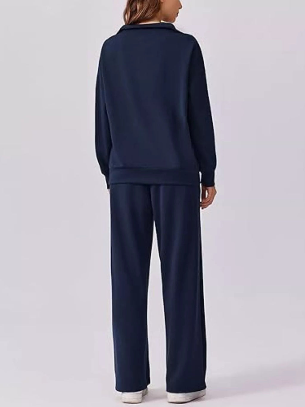 Sarah Express Women's Zip Collar Dropped Shoulder Top and Pants Set