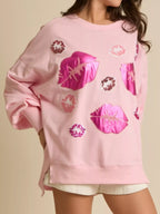 Sarah Express Women's Lips Round Neck Dropped Shoulder Sweatshirt