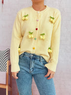 Sarah Express Women's Flower Button Up Long Sleeve Cardigan