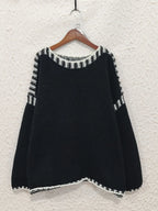 Sarah Express Women's Contrast Trim Oversized Sweater