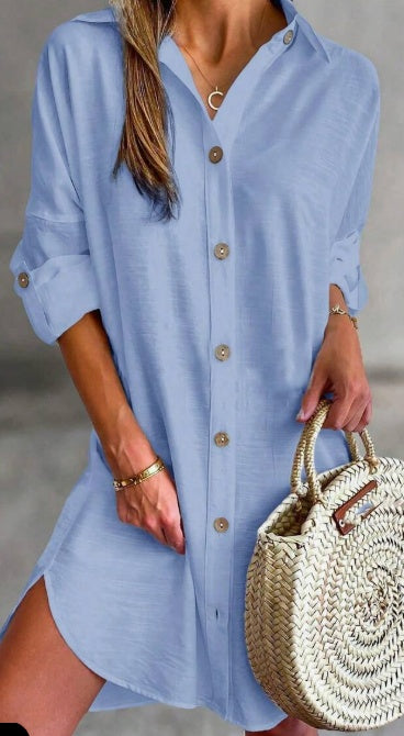 Button-Down Shirt Dress Long Sleeve Resort Style
