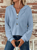 Sarah Express Women's Waffle Knit Long Sleeve Drawstring Hooded Top