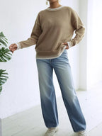 Sarah Express Women's Relaxed Fit Long Sleeve Sweater - Ribbed Knit Pullover