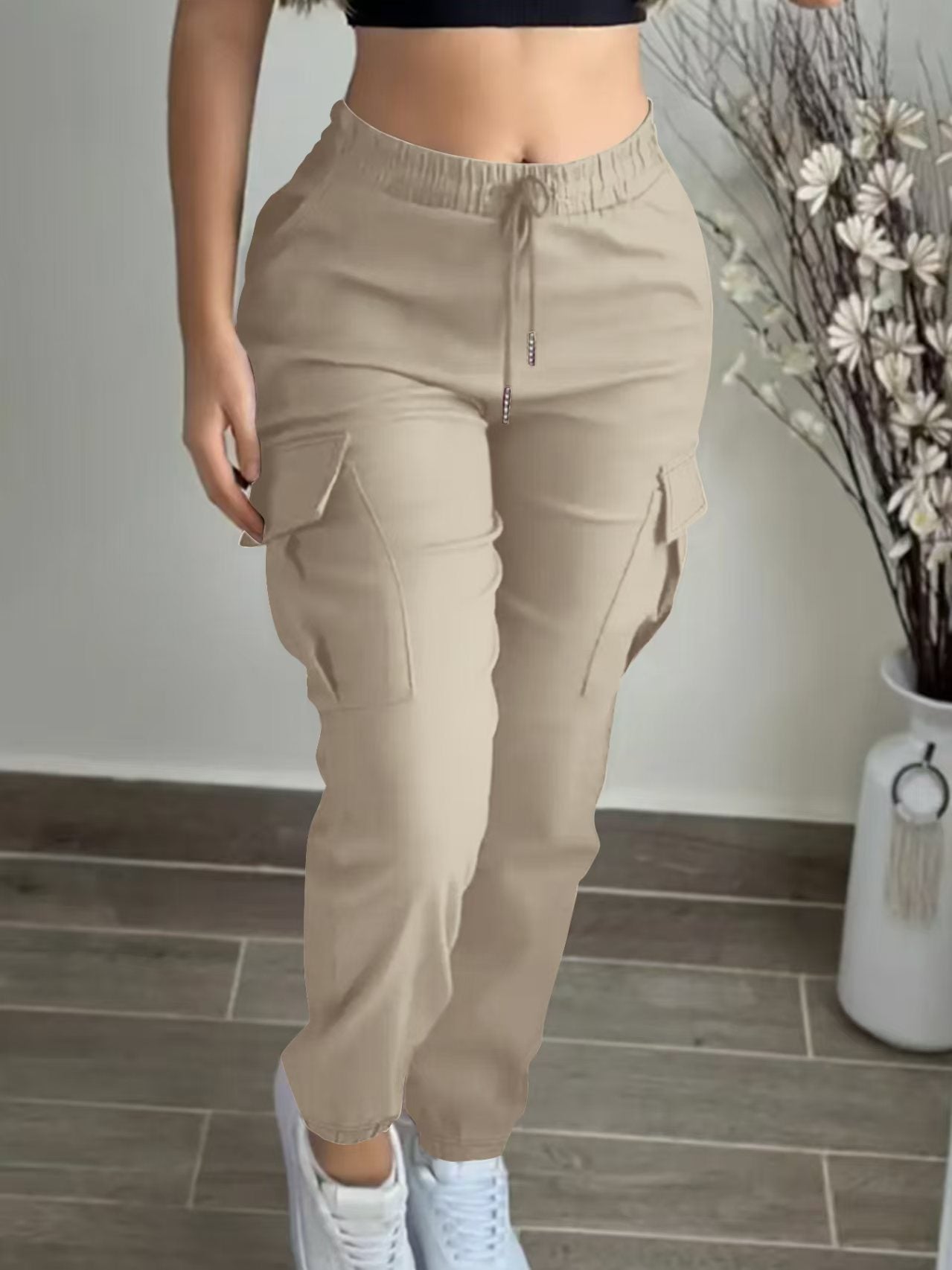 Women's Cargo Pants Drawstring Elastic Waist Trousers Leisure Style
