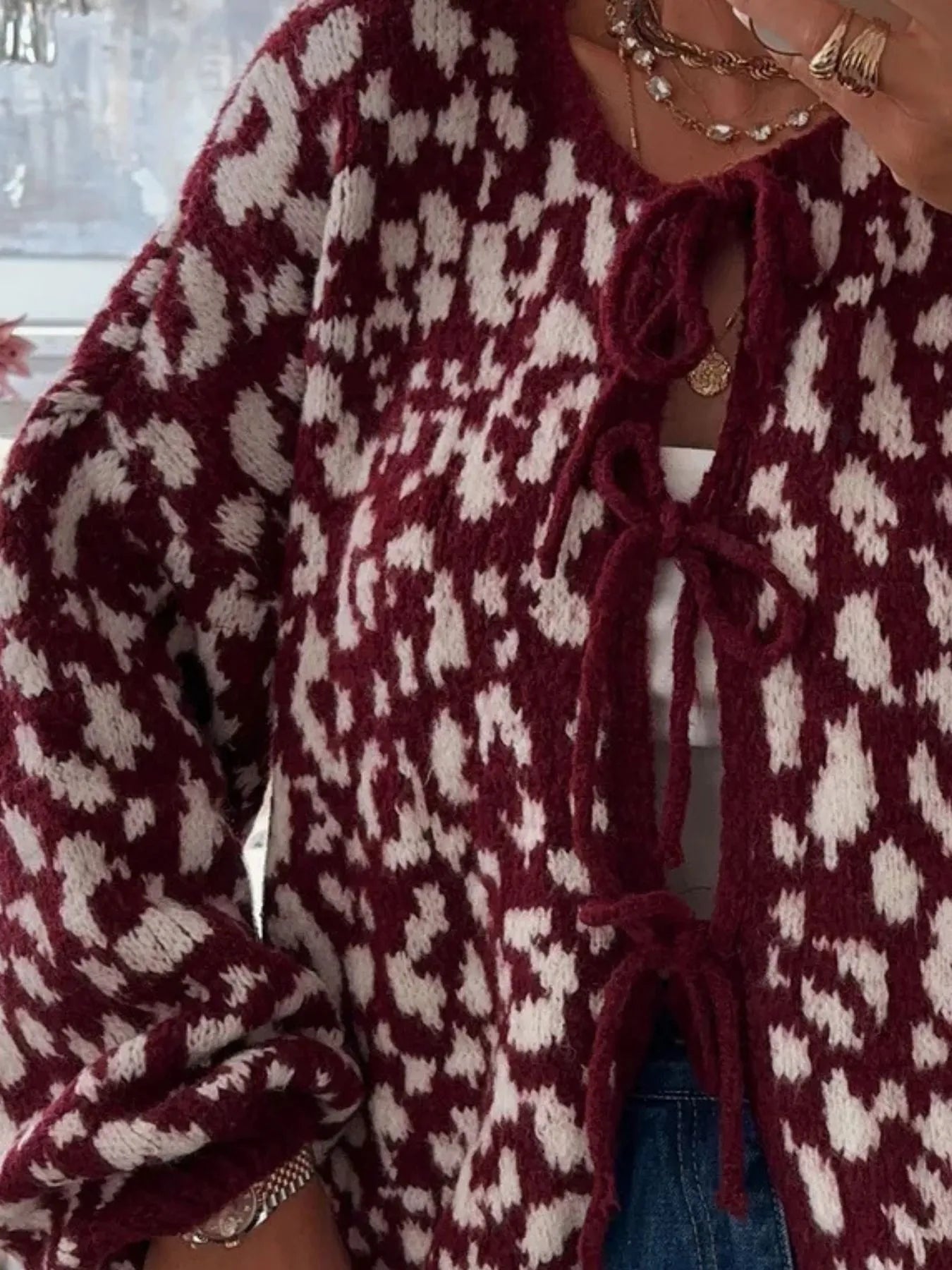 Sarah Express Women's Leopard Tie Front Cardigan