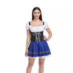Women's French Maid Costume Halloween Dress Barmaid Uniform with Ribbon