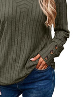 Sarah Express Women's Ribbed V-Neck Long Sleeve Top