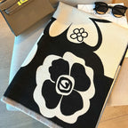 Women's Camellia Jacquard Scarf Imitation Cashmere Black Beige Elegant Winter Wrap