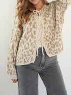 Sarah Express Women's Leopard Tie Front Cardigan