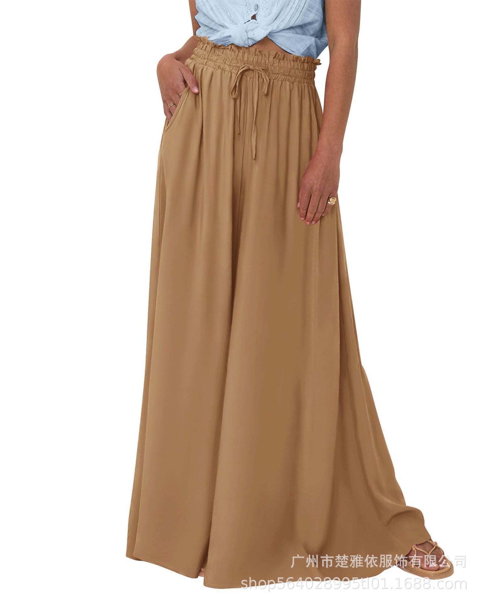 Women's High Waist Wide Leg Pants Casual Polyester Trousers