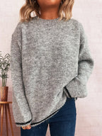 Sarah Express Women's Contrast Trim Round Neck Cozy Sweater