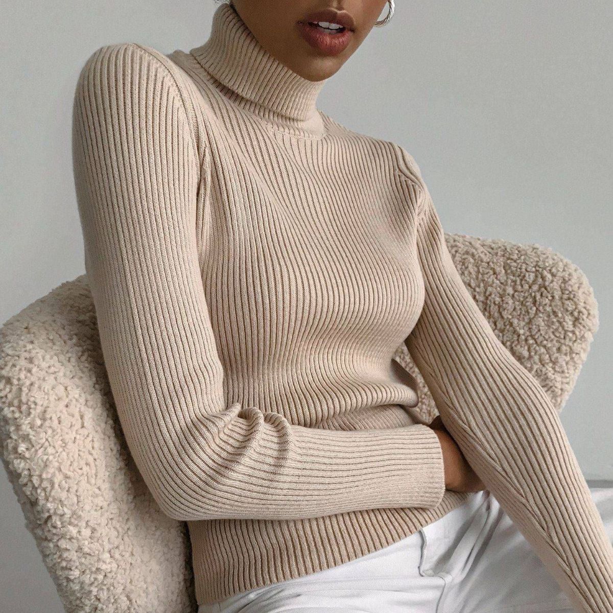 Women's Turtleneck Knit Pullover Sweater Long Sleeve
