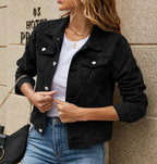 Women's Denim Jacket Slim Fit Lapel Long Sleeve Cotton Fall Spring Casual Work Outerwear
