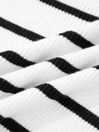 Sarah Express Women's Scalloped Trim U Neck Striped Ribbed Slim Knit Top