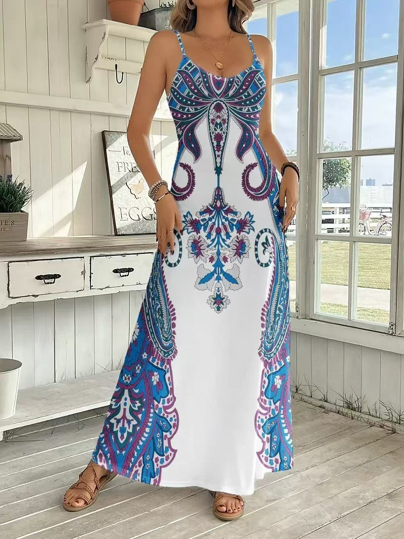 Women's V-Neck Sleeveless Maxi Dress Artistic Print