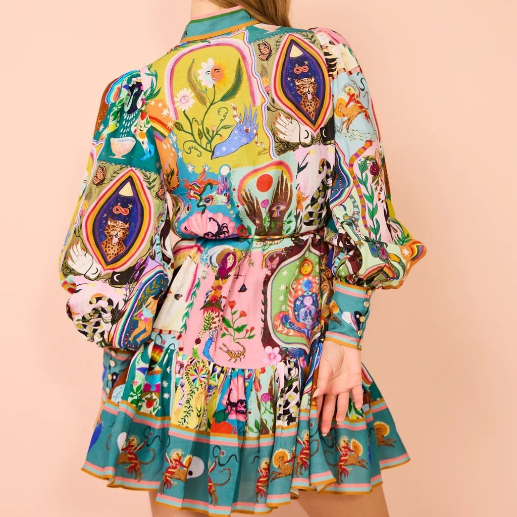 Women's Animal Print Button Front Shirt Dress Long Sleeve Casual Cardigan Style