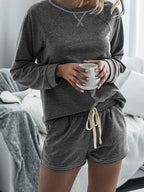 Sarah Express Women's Round Neck Raglan Sleeve Top and Shorts Lounge Set