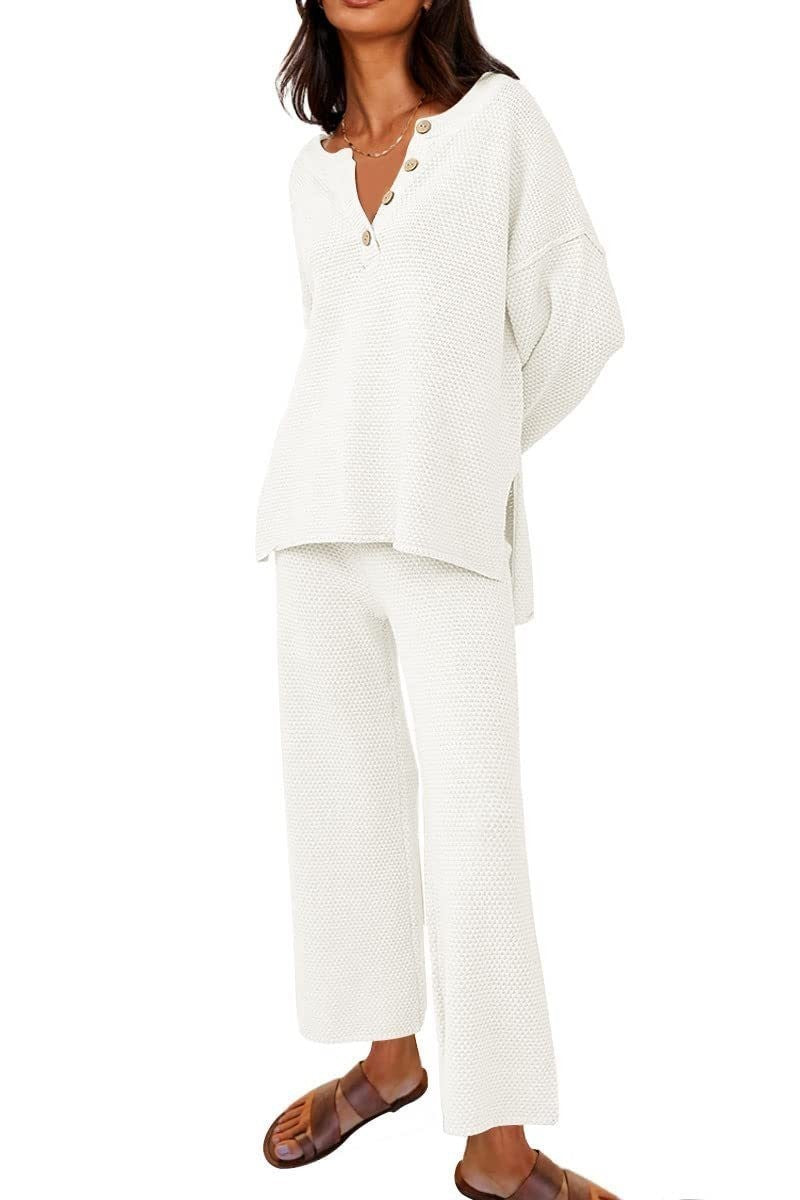 Sarah Express Women's Two-Piece Leisure Set Long Sleeve Top and Pants Casual Suit White