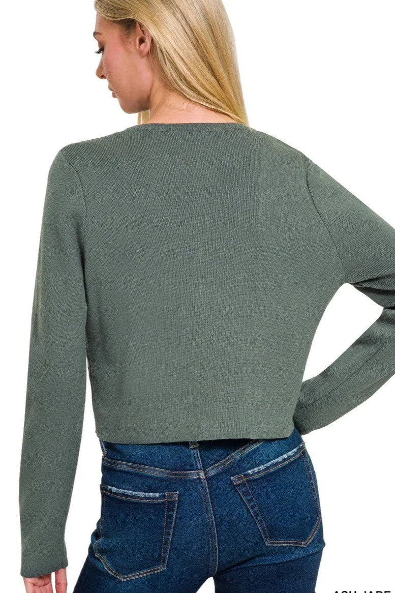 Sarah Express Women’s Cropped Crewneck Button-Front Cardigan