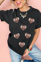 Sarah Express Women's Game Day Football Heart Sequin Round Neck T-Shirt