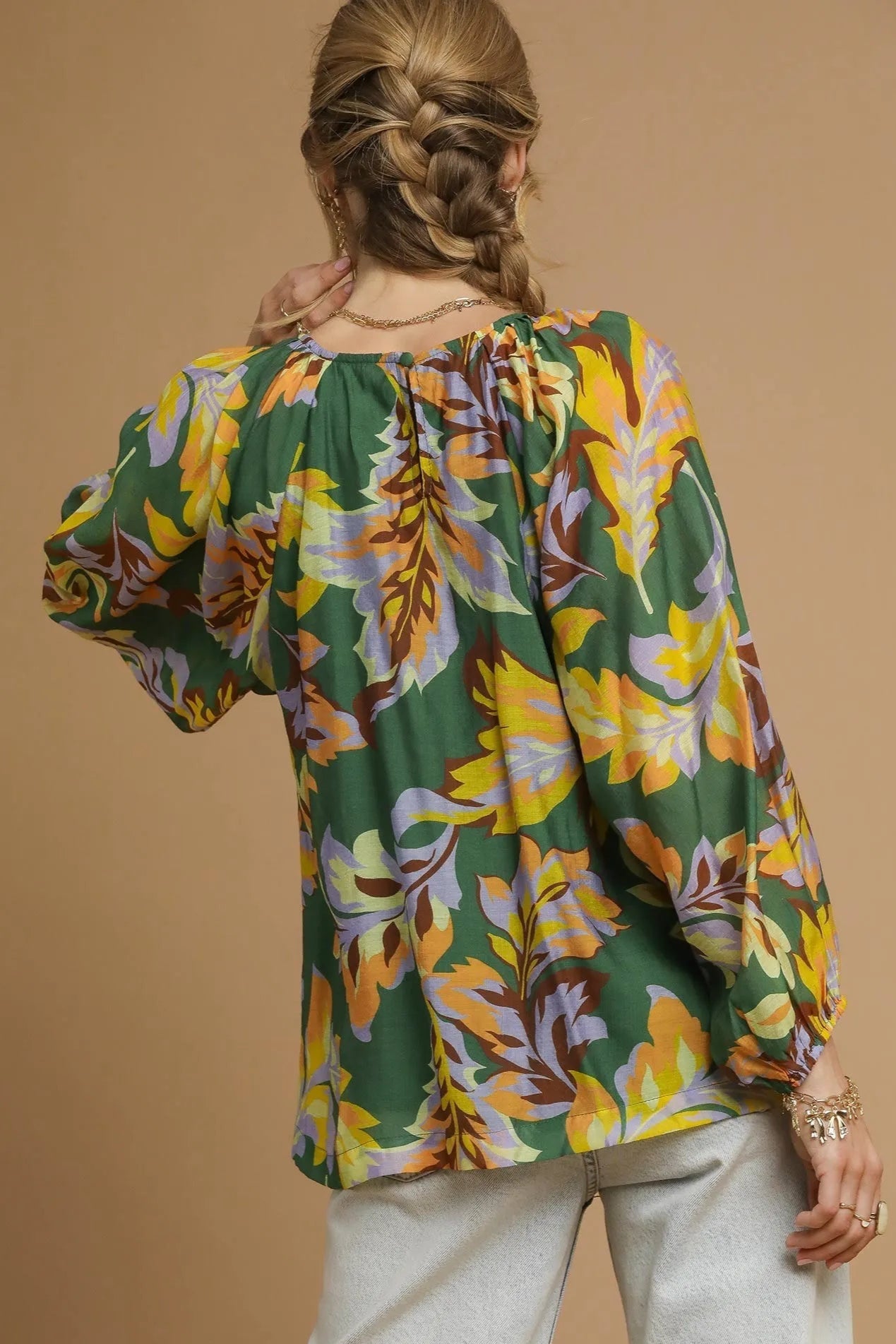 Sarah Express Women’s Abstract Print Balloon Sleeve Blouse Casual All-Season