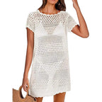Women's Knitted Cutout Tunic Top Short Sleeve Pullover