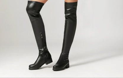 Sarah Express Women's Stretchy Over-the-Knee Boots | Low Heel Side Zipper