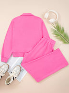 Sarah Express Women's Solid Color Collared Pullover and Central Seam Pants Set