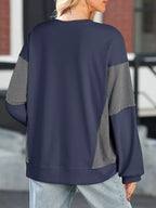 Sarah Express Women's Striped Round Neck Long Sleeve Sweatshirt