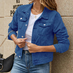 Sarah Express Women's Denim Jacket Slim Fit Lapel Long Sleeve Cotton Fall Spring Casual Work Outerwear