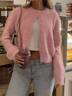 Sarah Express Women's Fluffy Knit Button-Down Cardigan