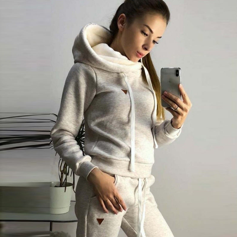 Women's Fleece Hooded Sports Suit Two-Piece Set