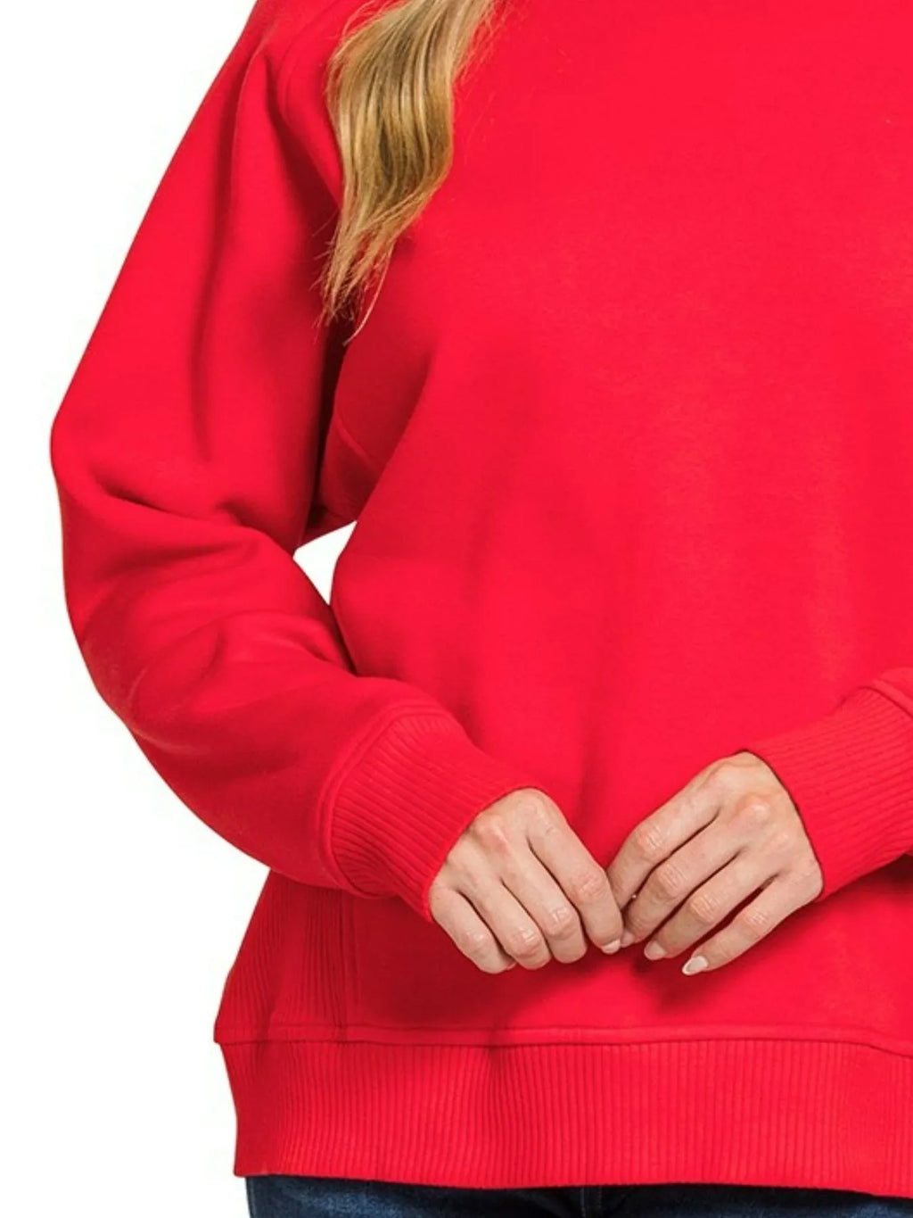 Fleece Round Neck Ribbed Side Raglan Sweatshirt