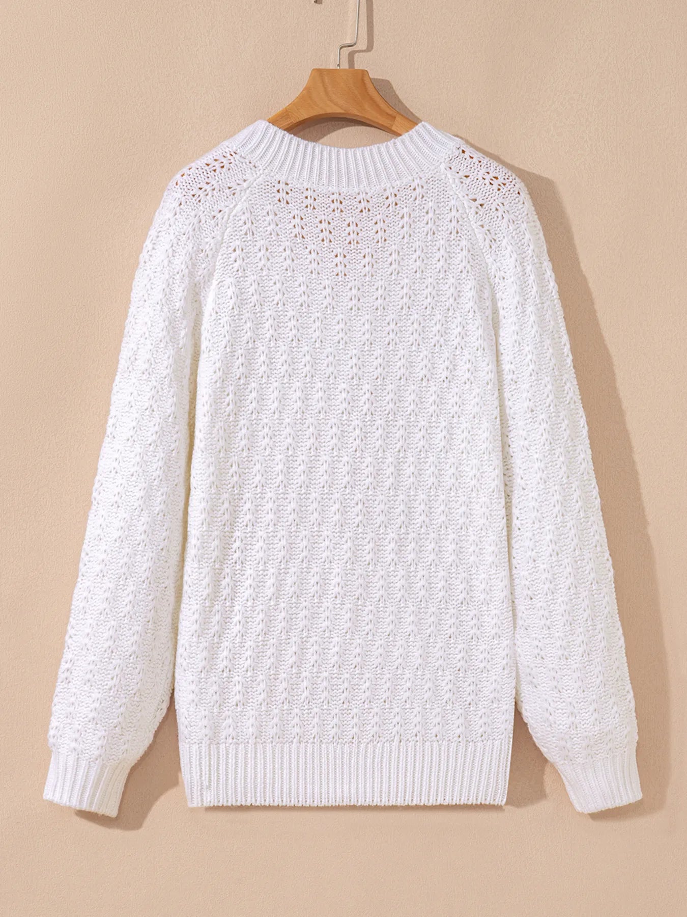 Sarah Express Women's Textured Knit Ribbed Edge V Neck Loose Sweater