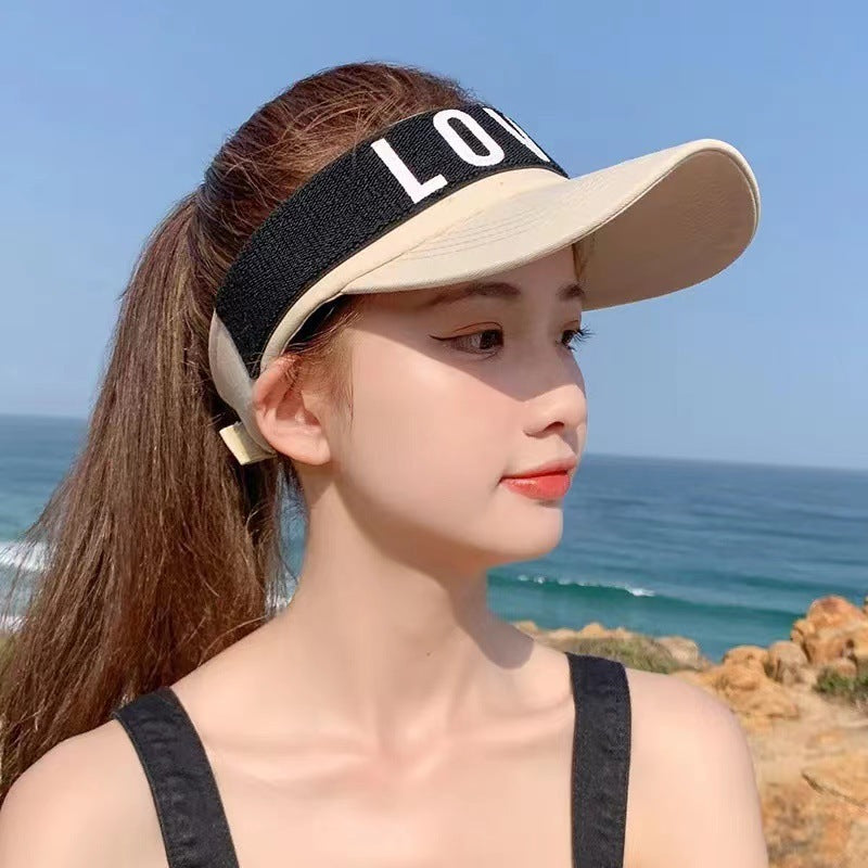 Women's Letter Print Sun Visor Adjustable Topless Hat UV Protection