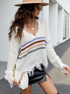 Sarah Express Women's Frayed Hem Long Sleeve Sweater