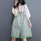 Women's Striped Denim Shortalls High Waist Wide Leg - Summer Casual Urban Overalls