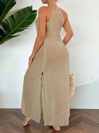 Women's Halter Neck Hollow Out Maxi Dress Swimsuit Cover Up