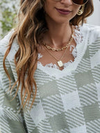 Sarah Express Women's Frayed Hem Long Sleeve Sweater