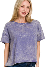 Sarah Express Women’s Washed Crop Boxy T-Shirt with Drop Shoulders