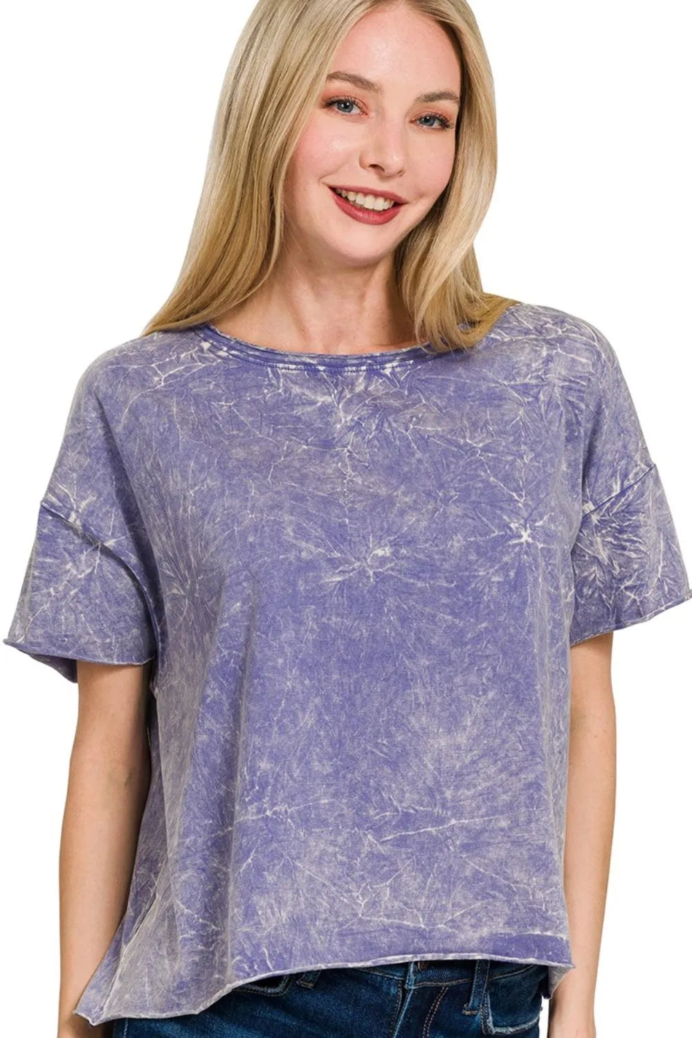 Sarah Express Women’s Washed Crop Boxy T-Shirt with Drop Shoulders