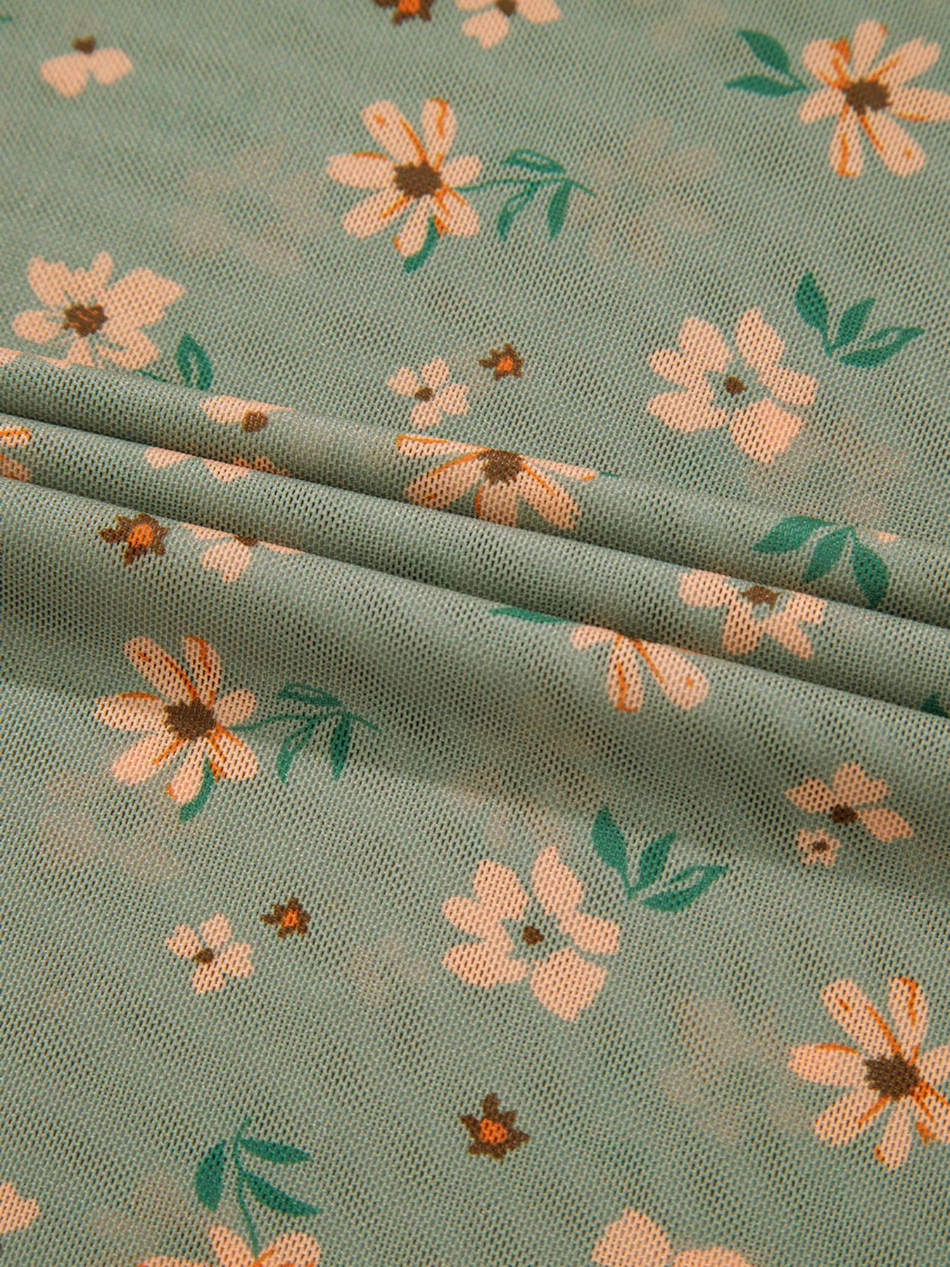 Sarah Express Women's Floral Print Mesh Long Sleeve Top