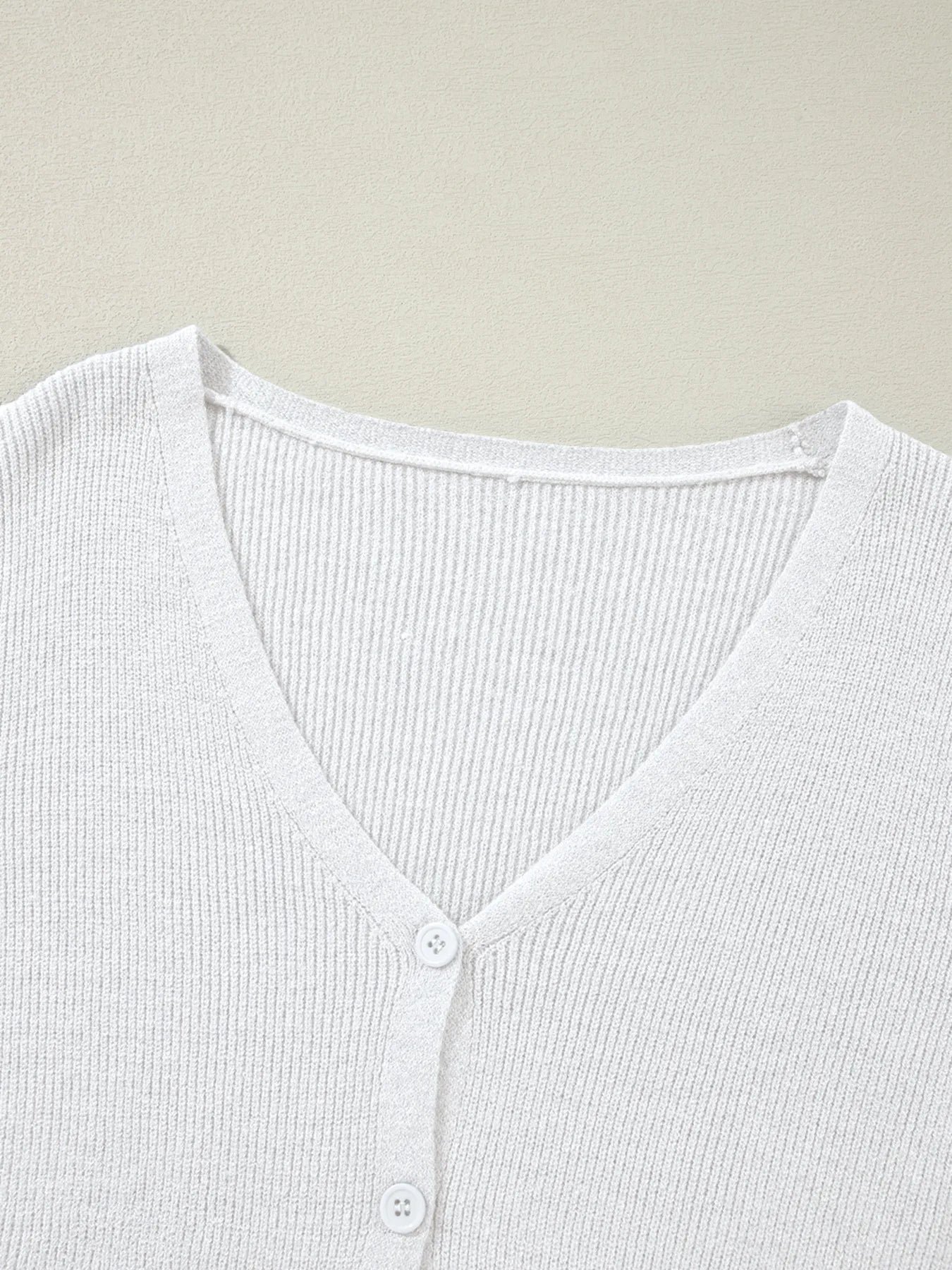 Sarah Express Women's Ribbed Knit Button Front V Neck Cardigan